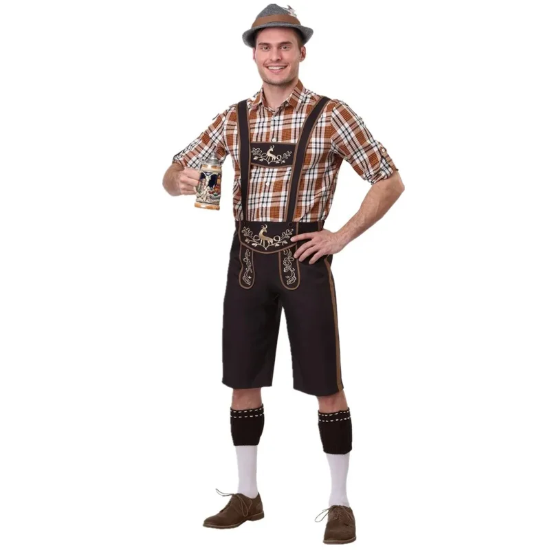 Nemecko Dospelý muž tradičný oktoberfest kostým bavorský lederhosen pivné pivné mužské šaty karnevalové večierky Suspenders Sortice s