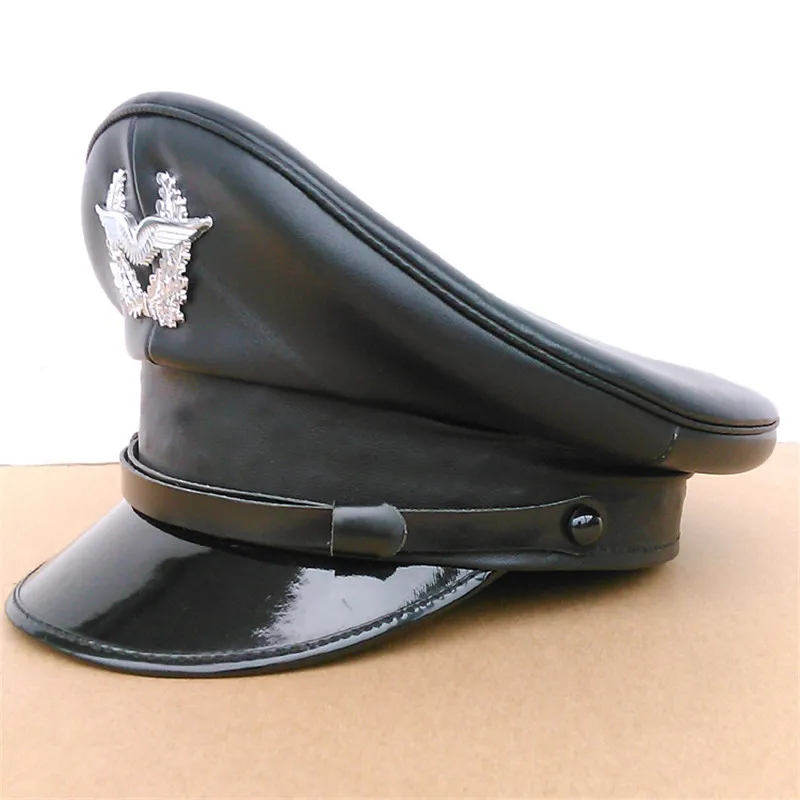Nemecký dôstojník Visor Hat Cortikálna Pu Leather Cap Cosplay Halloween vianočný darček Spring Festival Nový rok