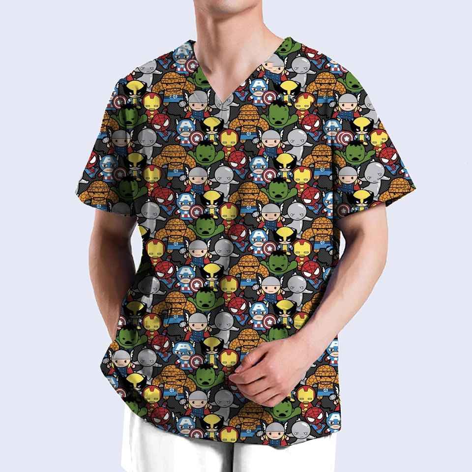 Nemocničná sestra uniformy Ženy Medical Uniform Marvel Spider Man Print Scrub Top Dental Clinic Pracovné oblečenie pánske kroviny bunda
