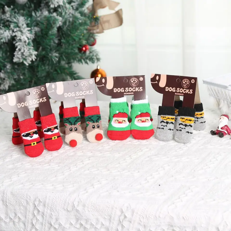 Neplatné ponožky Malé psy Mačky Snehové topánky ponožky Pet pletená ponožka 4ks/set labky ochrancu topánok pre domáce zvieratá Pet Príslušenstvo chrániče labky