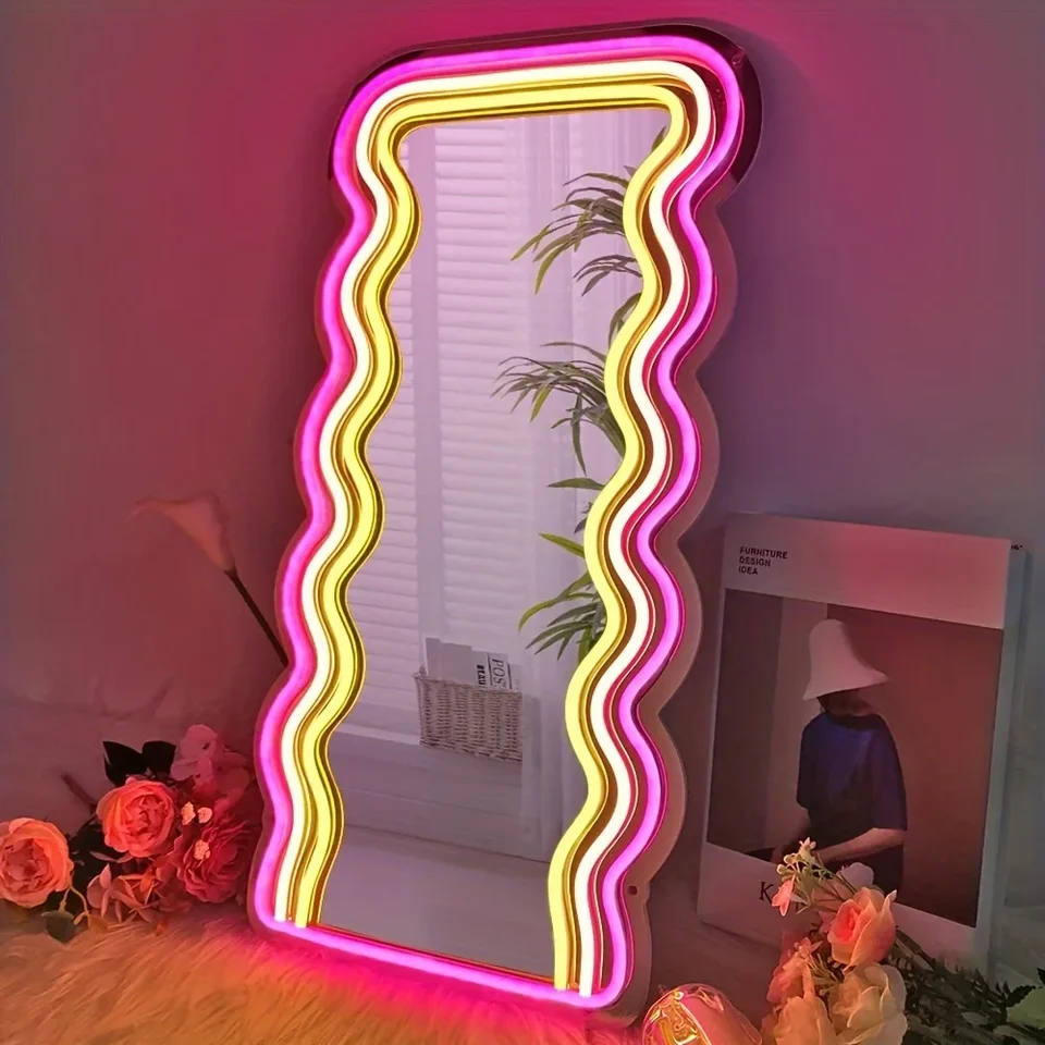 Nepravidelné zrkadlo neón pre dekoráciu USB-poháňané LED zrkadlo NEON NEON FOROON KURESE KUSION SALON SALON TABLE DETOR DETOR