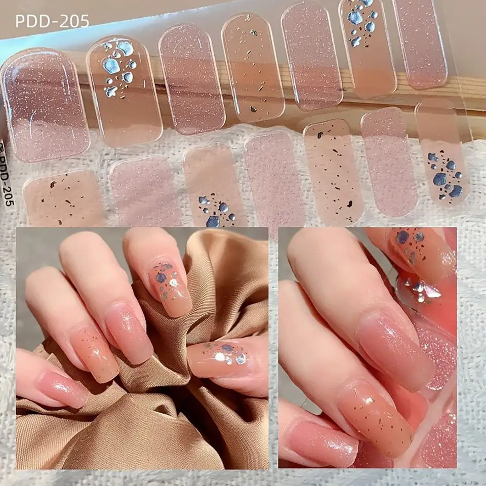 Nepremokavé 14stripové gélové nálepky na nechty čiastočne vyliečené floristické gélové lak na nechty na nechty Full Cover Cover Patch DIY nechty