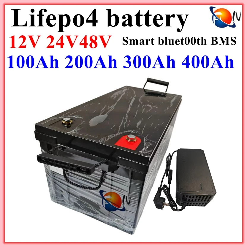nepremokavý 12V 200AH 150AH 100AH ​​24V 200AH 48V 100AH ​​LIFEPO4 Bluetooth BMS App pre 2400 W invertor EV rybárska loď +nabíjačka
