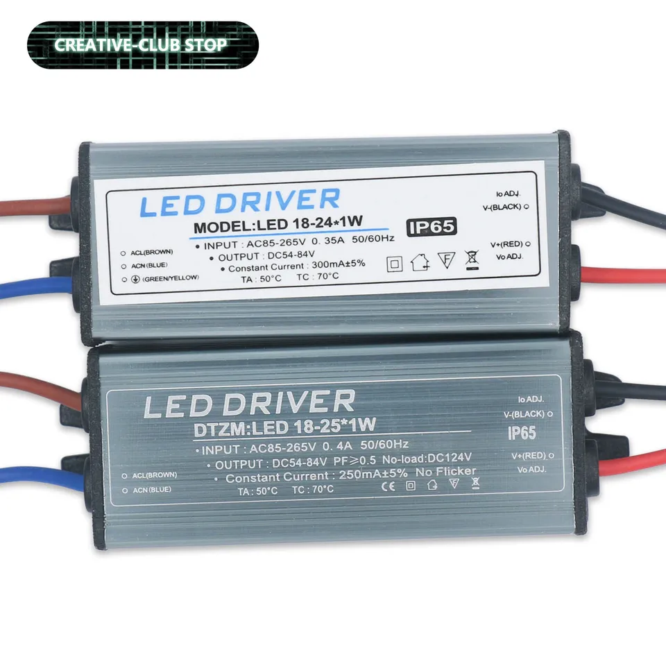 Nepremokavý ovládač LED IP65 LED 25-36W 18-25W 12-25W 8-12W 4-7W 1-3W napájací zdroj 250MA 300ma