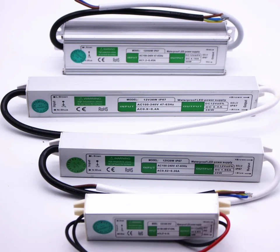 Nepremokavý ovládač LED IP67 LED AC DC 12V/24V 10W 15W 20W 25W 30W 36W 45W 50W 60W 80W 100W 120W 150W napájanie napájania pre LED pásové svetlo