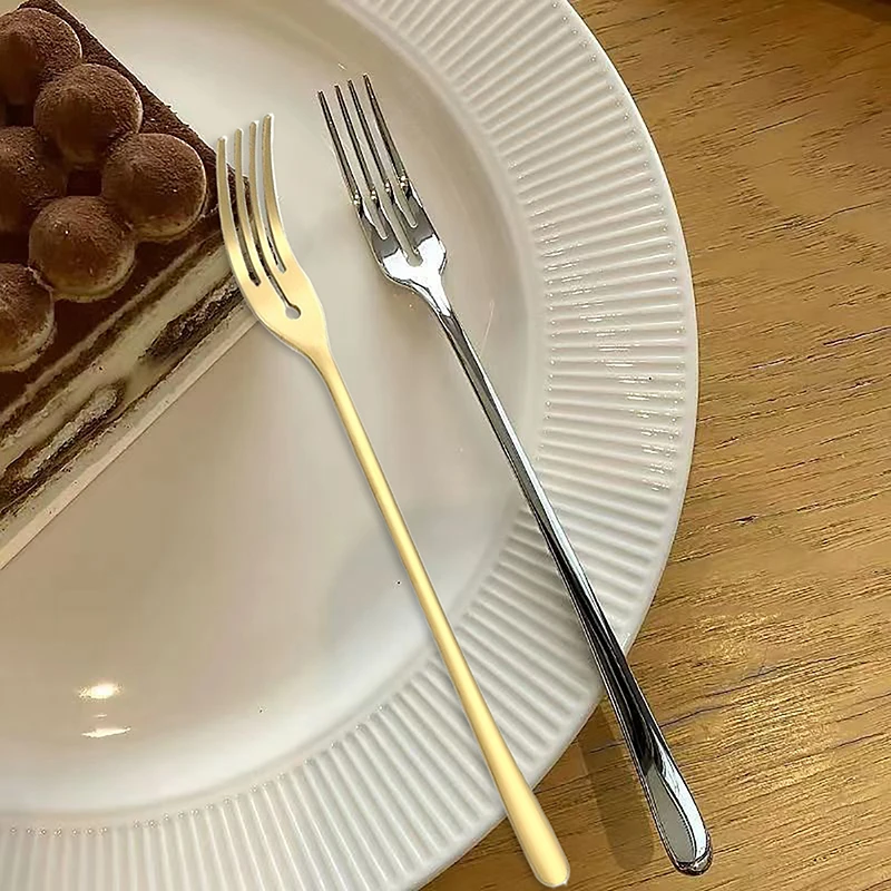 Nerezová dezertná vidlička na stolové vidlice dlhá rukoväť štyri hrot Kórejská večera strieborný/zlatý ovocný šalát Snack Cake Cake Cake Cake