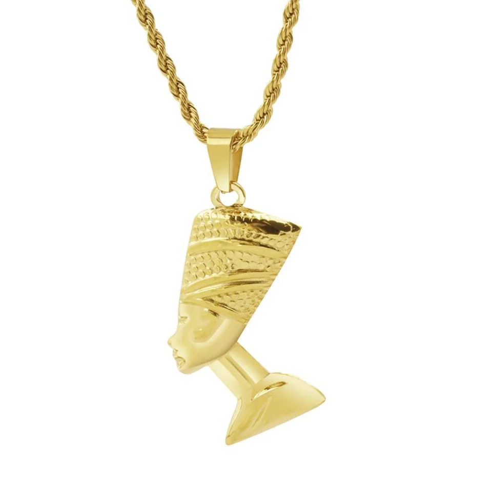 Nerezová egyptská kráľovná Nefertiti Pendant Horrdere pre ženy muži šperky 18k zlaté africké hip hop náhrdelníky darček