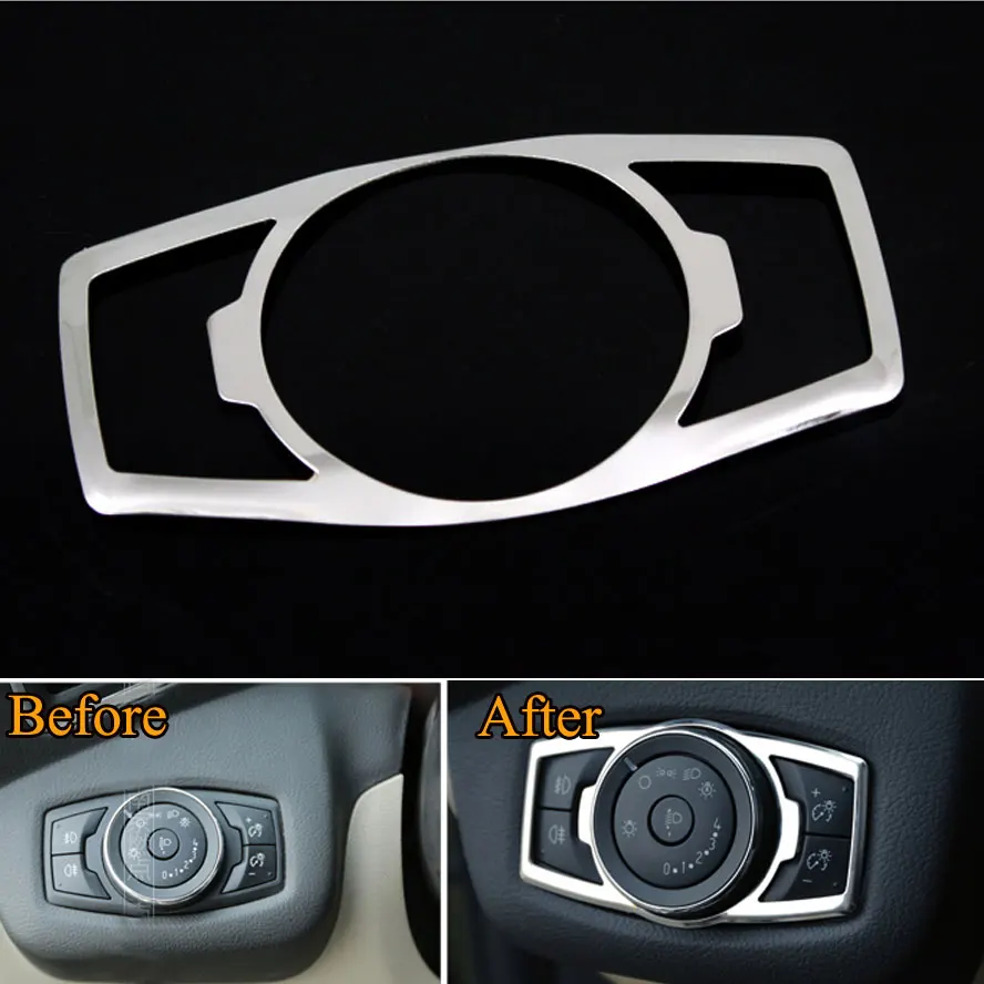 Nerezová hlava Svetlo Spínač ovládacieho gombíka Opravka Orezaný kryt Rám Fit Ford Fusion 2013-2015 Focus Cata Styling Covers
