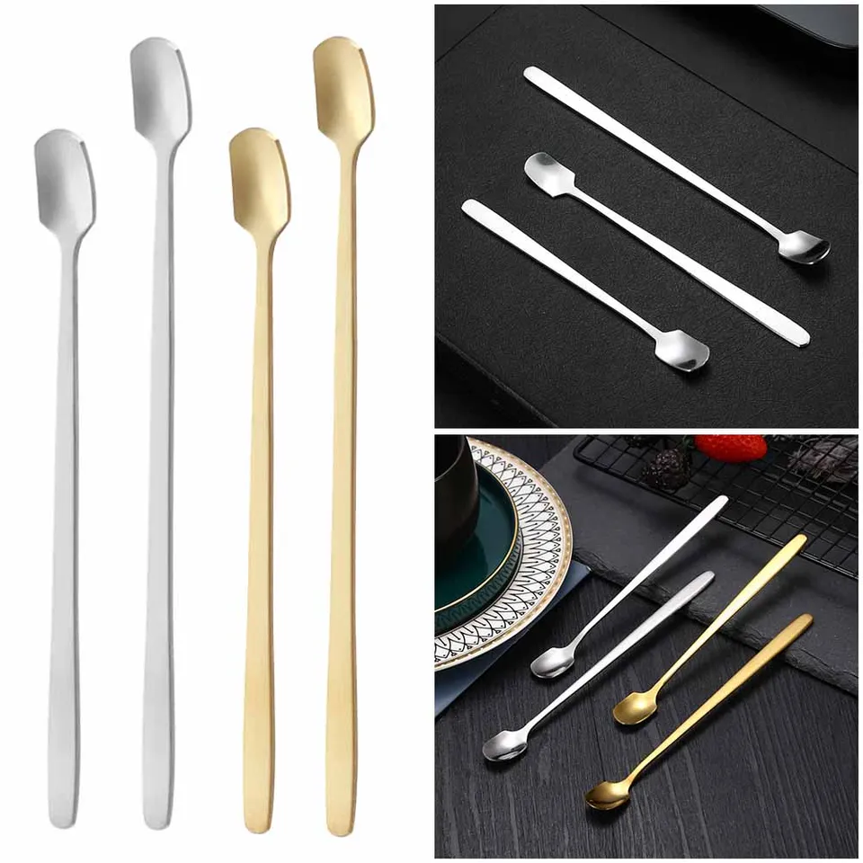Nerezová lyžica štvorcová čajová lyžička dlhá rukoväť miešanie miešanie kávový čaj Spoons dezert zmrzliny Mini kopček kuchynský riad