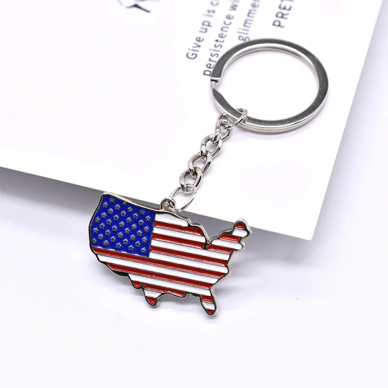 Nerezová oceľ America vlajka Keychain mapa auta kľúča kľúča šperky narodeniny darček pre ženy Men Pendant