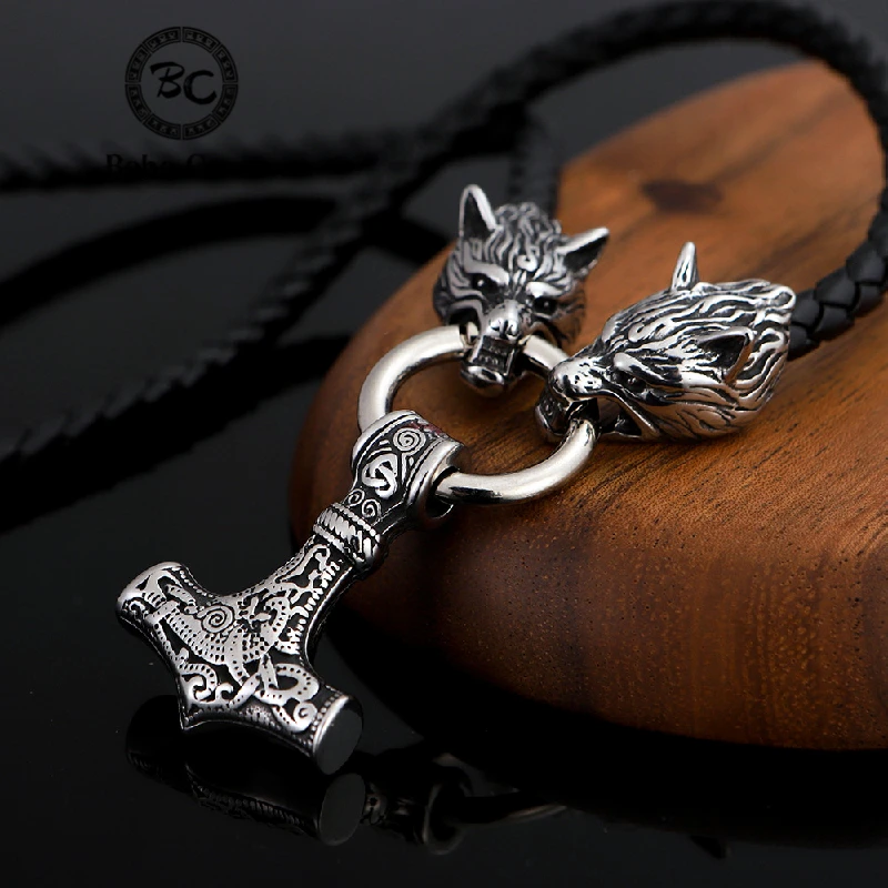 Nerezová oceľ keltská vlk hlava náhrdelníkov muži Viking kotvica mjolnir kladivo prívesok kožená retiazka Nordic Vegvisir Amulet Amulet šperky