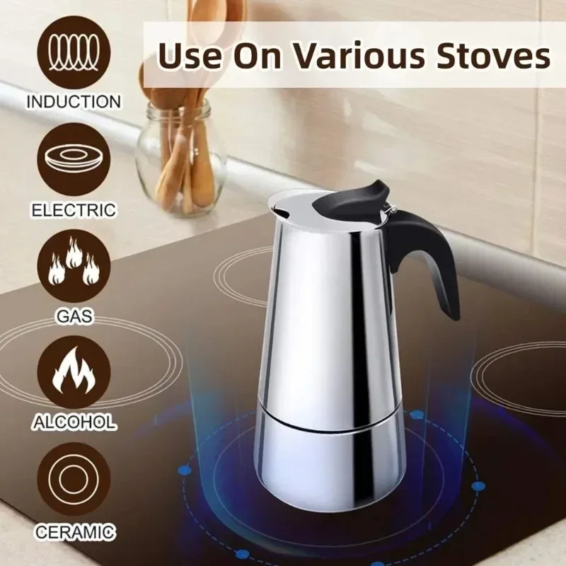 Nerezová oceľ moka kaviareň kaviareň Percolator Press Percolator Brew Kettle Kitchen Espresso latte Stovettop filter kaviareň