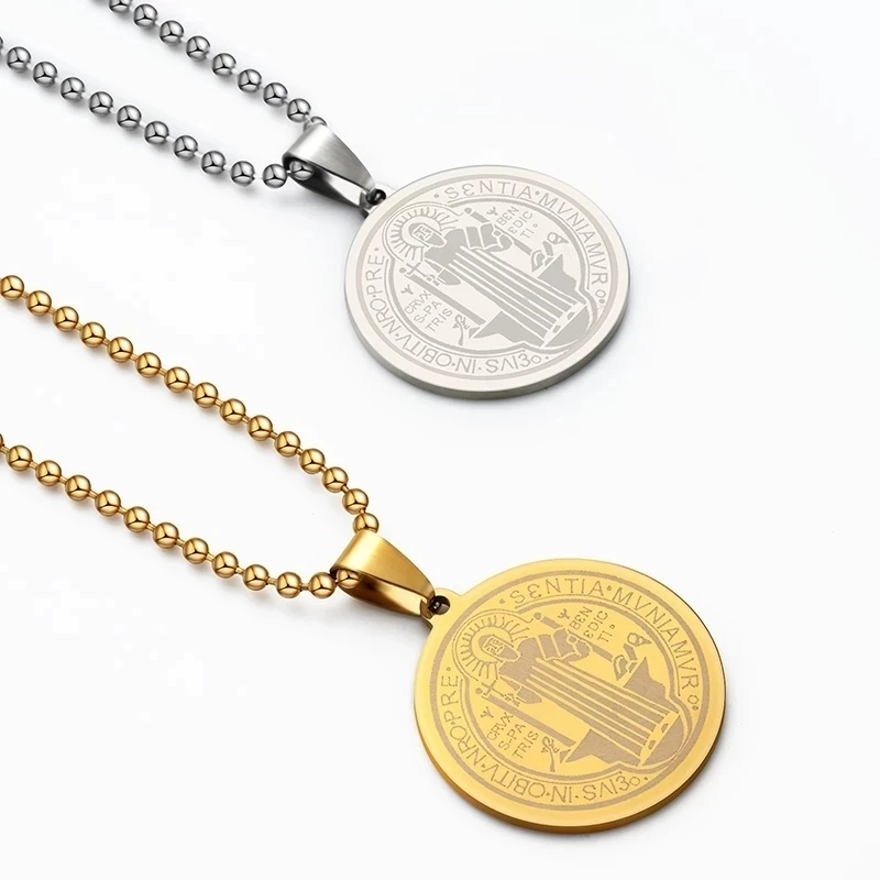 Nerezová oceľ San Benito náhrdelník Zlato/strieborná farba kov St Benedikt Medal Choker pre ženy Men náboženské šperky