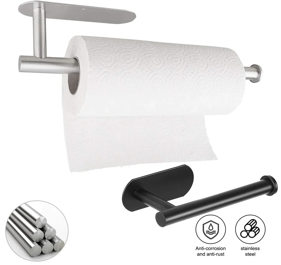 Nerezová oceľ toaletný papier držiak utierka lepidla Kúpeľňa Kuchynský papier Roll stojan NO Punč na stenu namontovaný papier papier