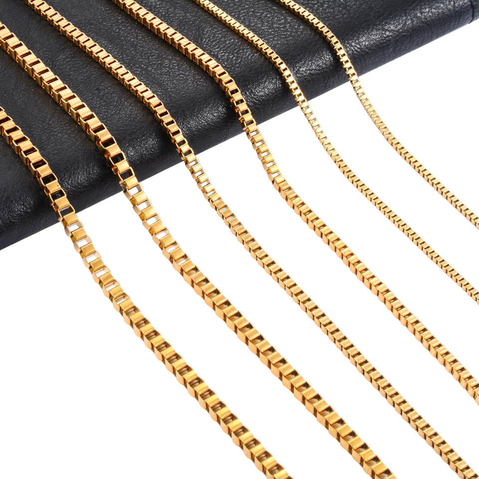 Nerozdúnka šperkov pre ženy Dlhý náhrdelník na krku golier Men štvorcový škatuľka Link reťaz zlata farebný pokladaný Choker