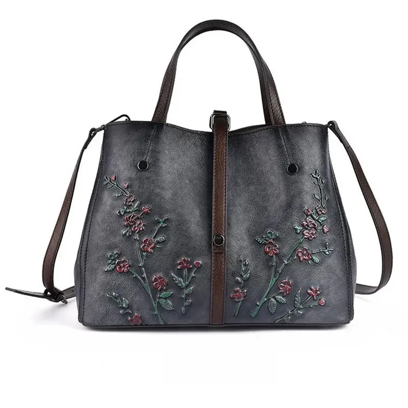 Nesitu Highend Vintage Brown Black Yellow Flower Pattern Originálne kožené ženy kabelky Messenger Tašky Tote female M158