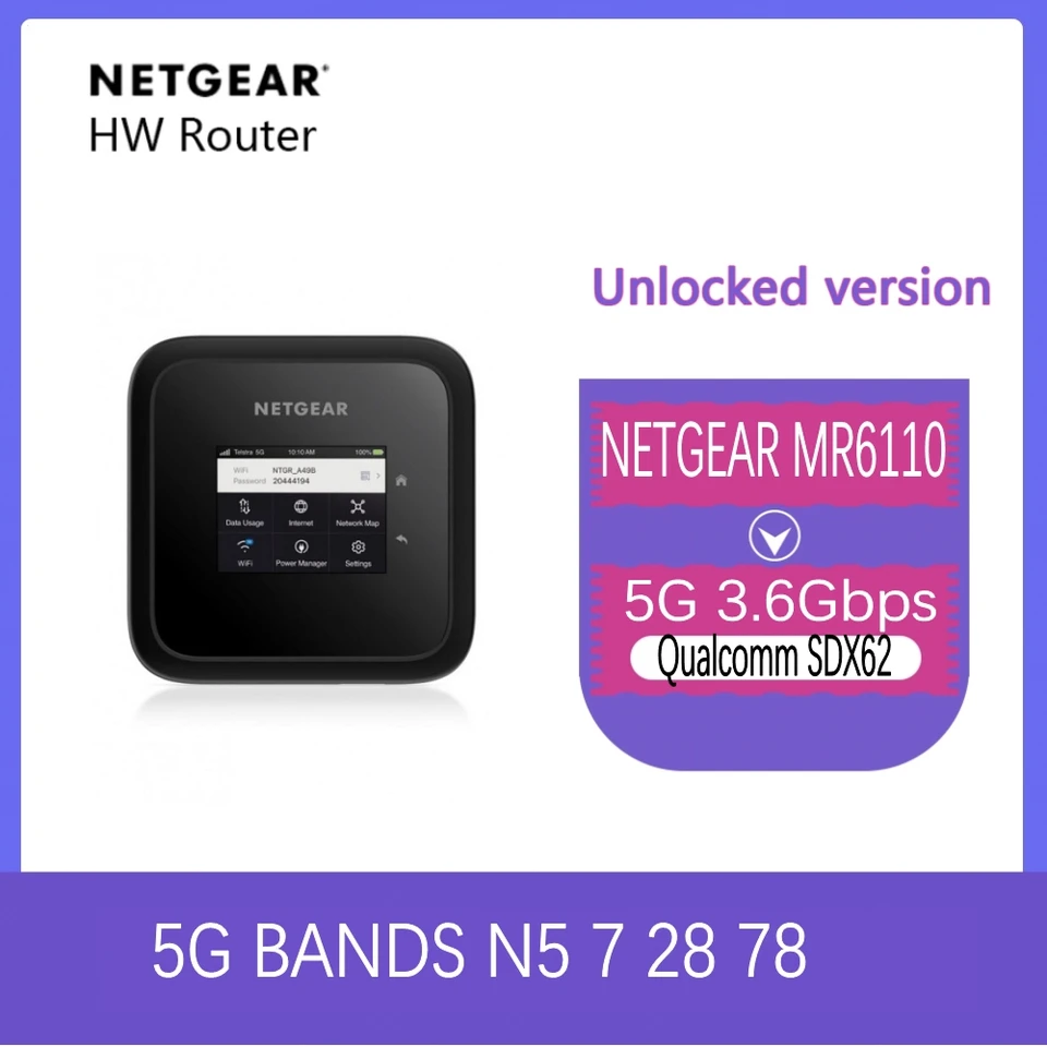 NetGear MR6110 5G WiFi 6 Mobilný router hotspotu s 5G sub-6 pásmami （98%nový bez Box Australia Version）