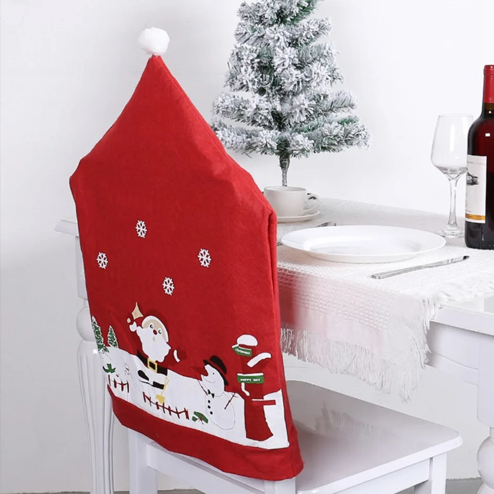 Netkané tkanina vianočné stoličky Snehuliak Snowman Print Bell Dining Dining Decoration Dekorácie Santa Claus Pattern Elk Print