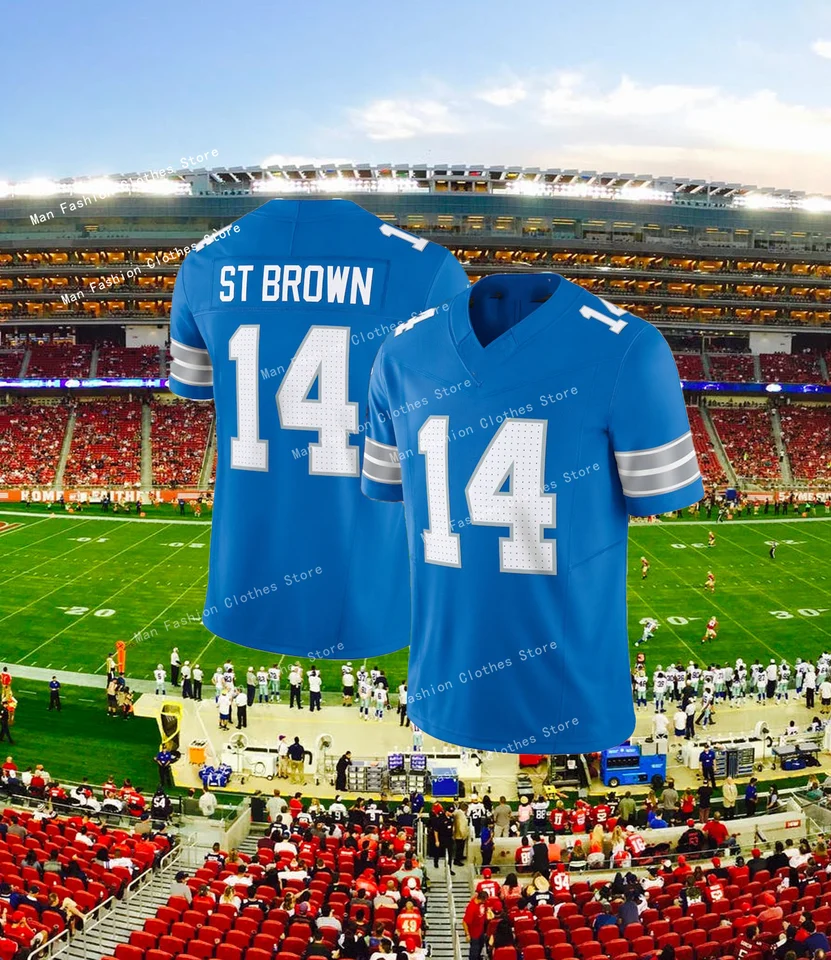 New Arriavl Summer Men Tričko Amon Ra St. Brown Detroit Lion č. 14