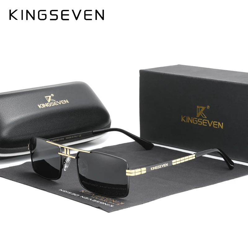 New Case Kingseven Polarizované slnečné okuliare z nehrdzavejúcej ocele Vintage rám Značka obdĺžnik Dizajn Rybárske slnečné okuliare N760