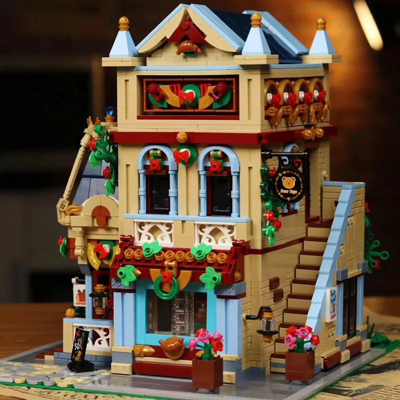 New City Street View Little Bear Model Model Building Blocks MOC Creative Desktop Decotion Deti XTMAS Darčeková hračka