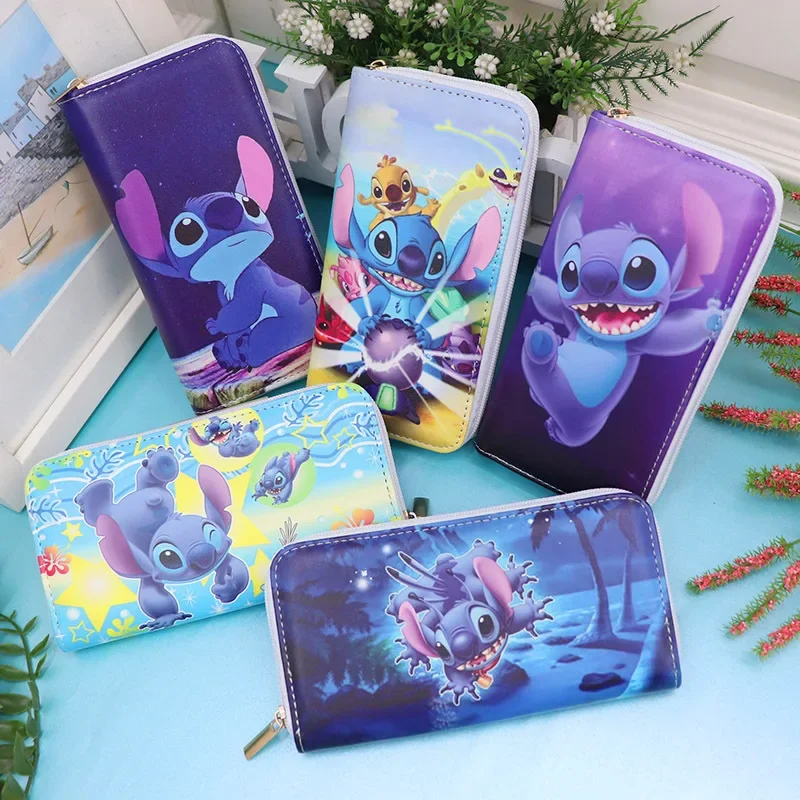 New Disney Women Wallet Stitch Karikatúry dlhé pu coin kabelka taška pre držiak na telefón Cuto