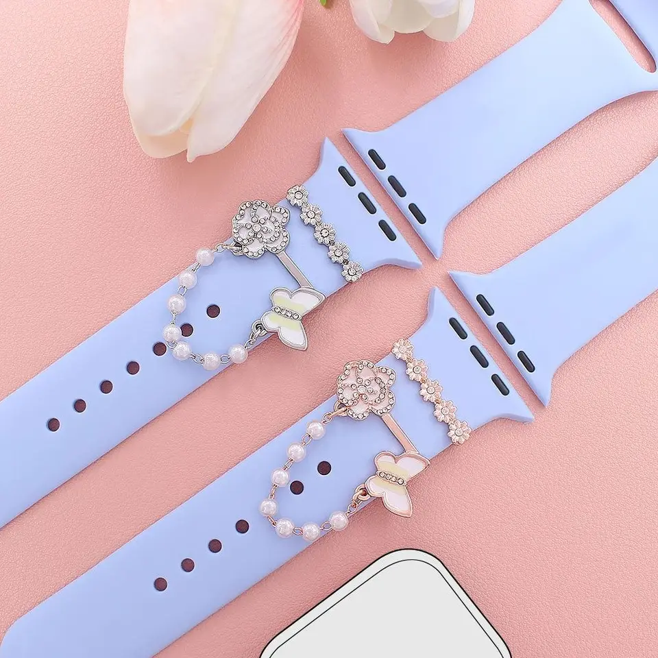 New Metal Watch Band Ornament Ornament Perla Diamond Dekoratívny prsteň Broš