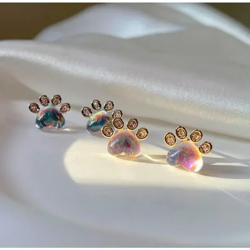New Moonstone Footprint Malé náušnice pre ženy jednoduché zirkónové psie psa včela mačiatko mačiatko mini náušnice uši piercing kúzlo šperky