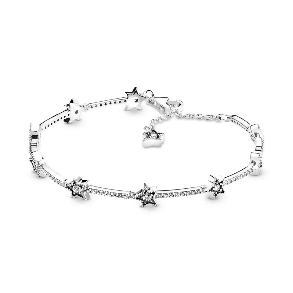 New Origina 925 Sterling Silver Pretty náramok nebeské hviezdy Náramok náramok Fit Plásknuté kúzlo DIY Europe módne šperky