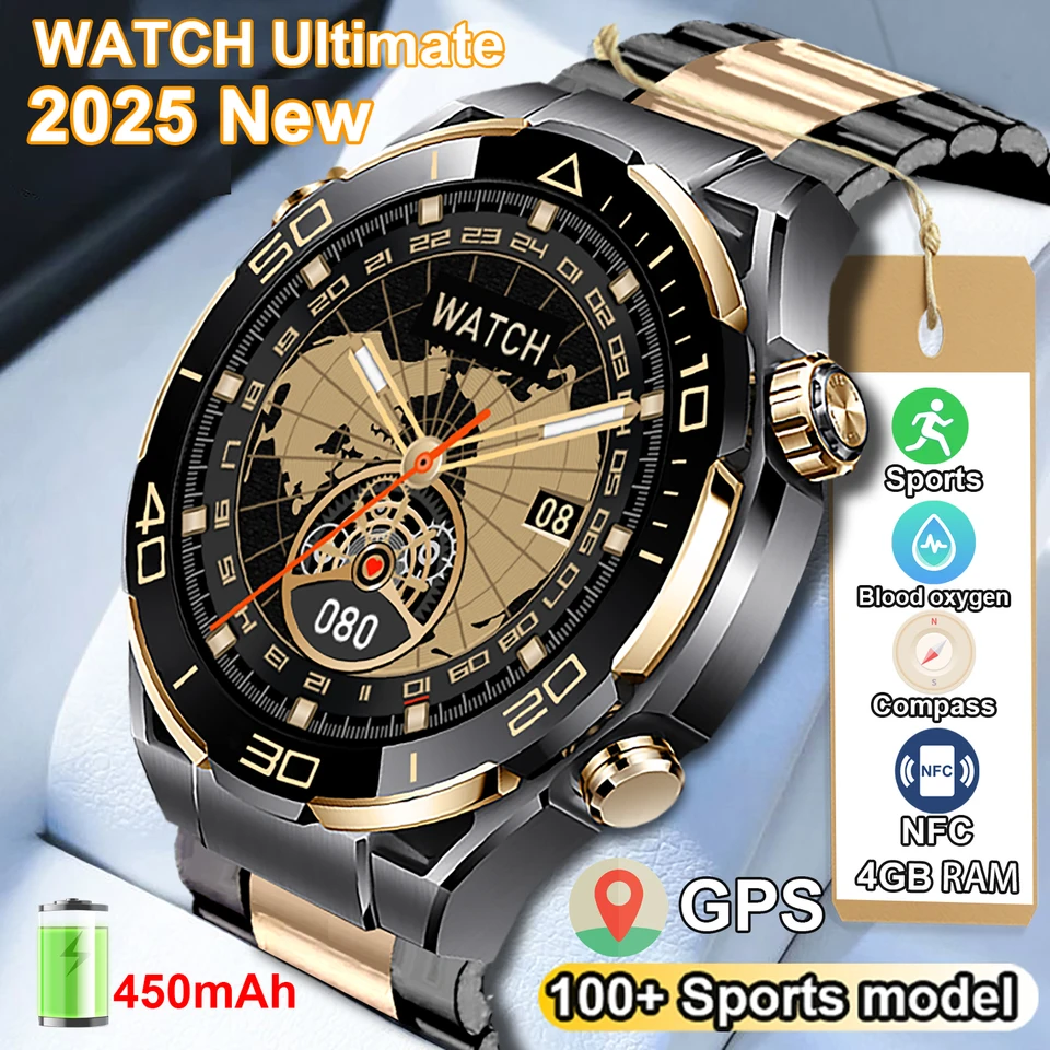 New Watch Ultimate Luxury Smart Watch Men's 480*480 HD Screen Screps Smartwatch 4 GB RAM GPS NFC Compass 2025 New Watch