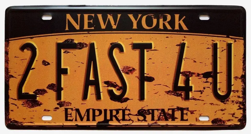 New York 2fast4u, Empire State, Spojené štáty, retro vintage automatické kovové značenie Tin Tag