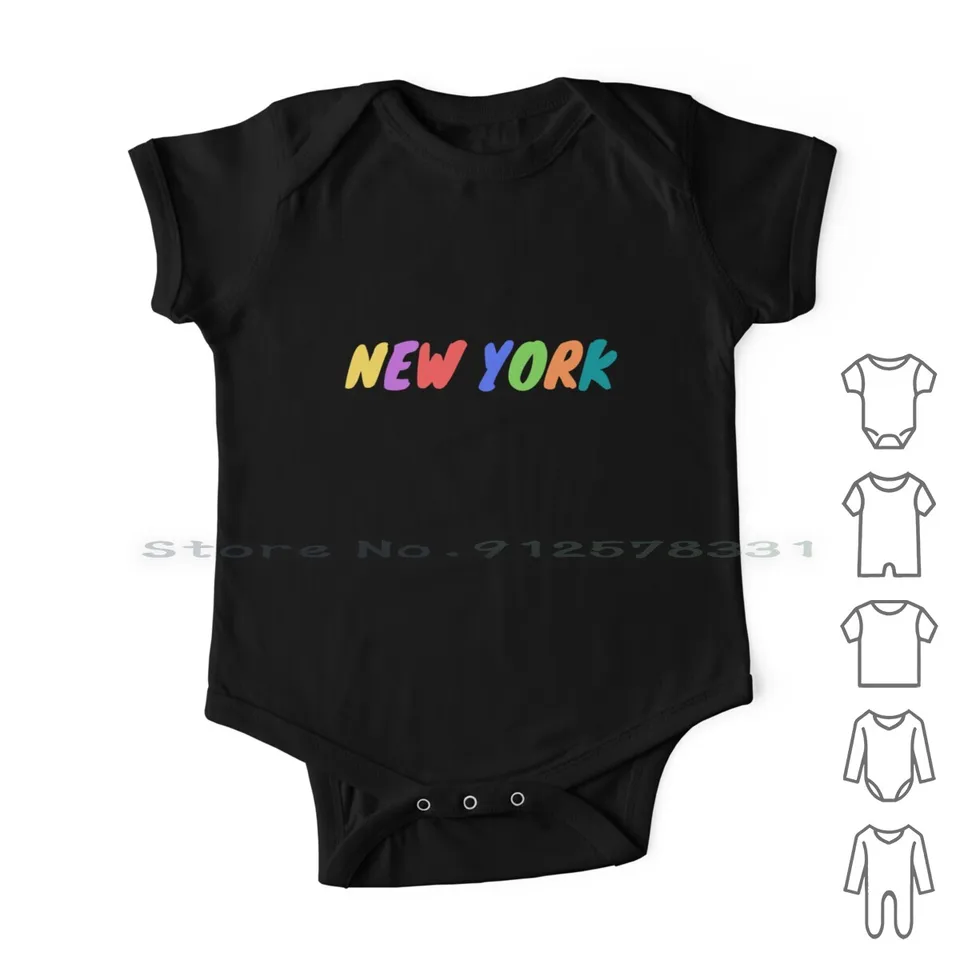 New York Novonarodené detské oblečenie Rompers Cotton Swarningsuits New York USA Farebné texty Dúhové farby Populárne mestá Američan American
