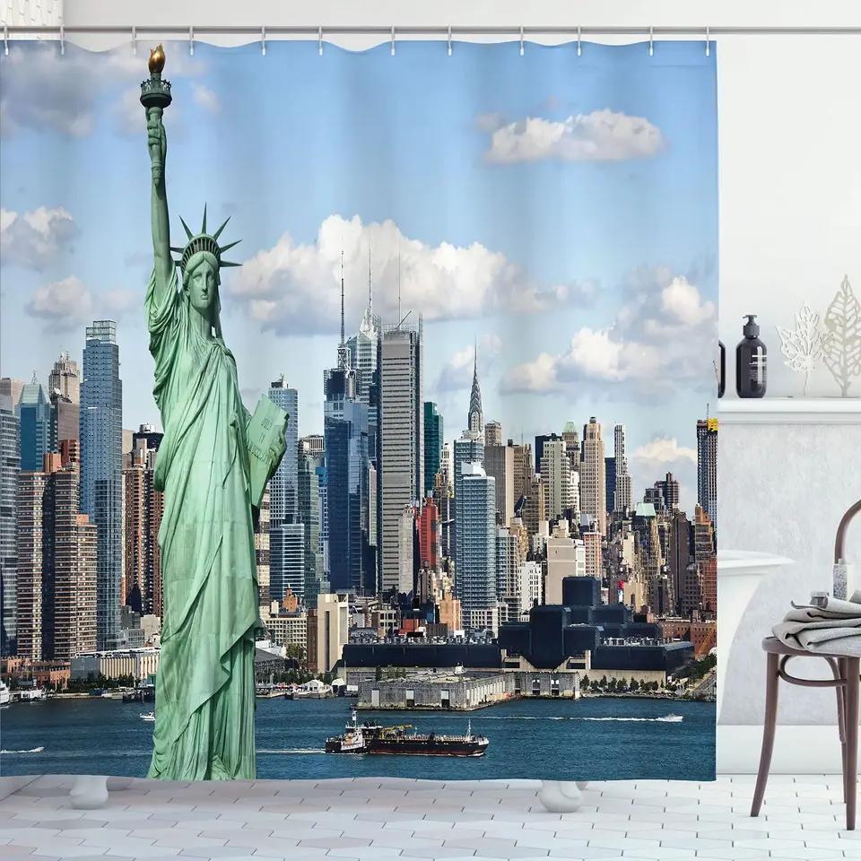 New York Sprchova opona Liberty v NYC Harbor Urban City Slávny kultúrny orientačný obrázok