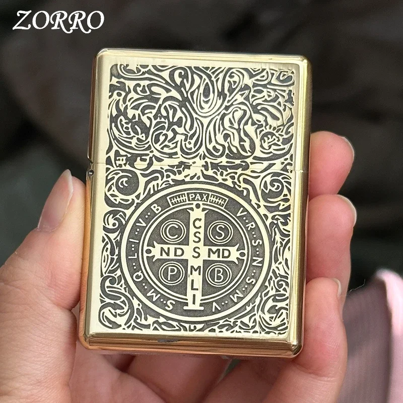 New Zorro 912S Retro High End High End Heavy Armor Brass Titanium Windproof Kerosén Rast 3/5 Závesný kovový benzínový ľahší darček pre mužov