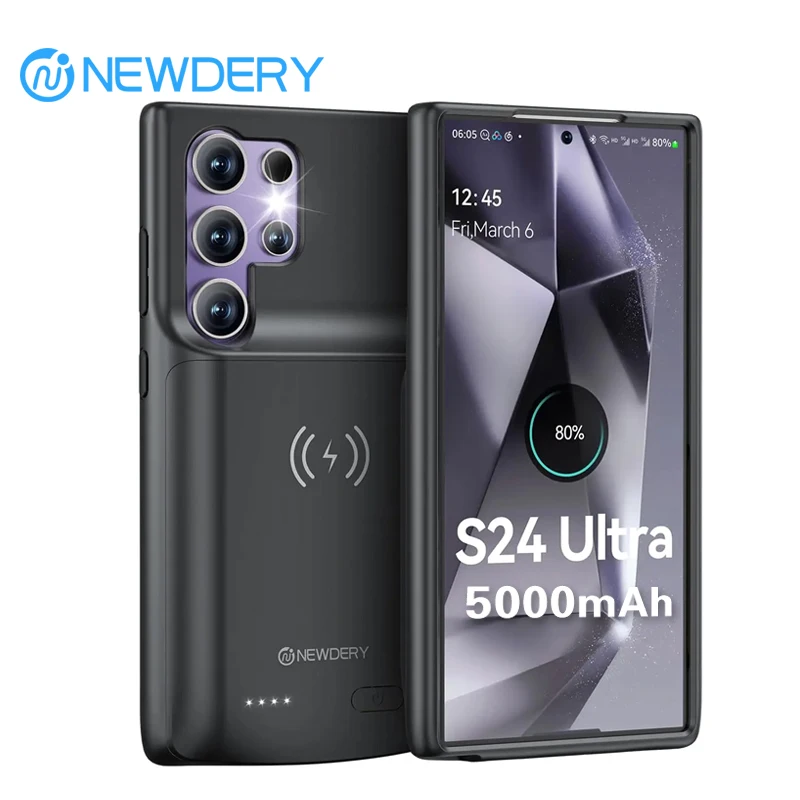Newdery bezdrôtové nabíjacie puzdro pre Samsung S24 Ultra 5000 mAh prenosné nabíjateľné nabíjacie puzdro na batériu Power Bank Bank