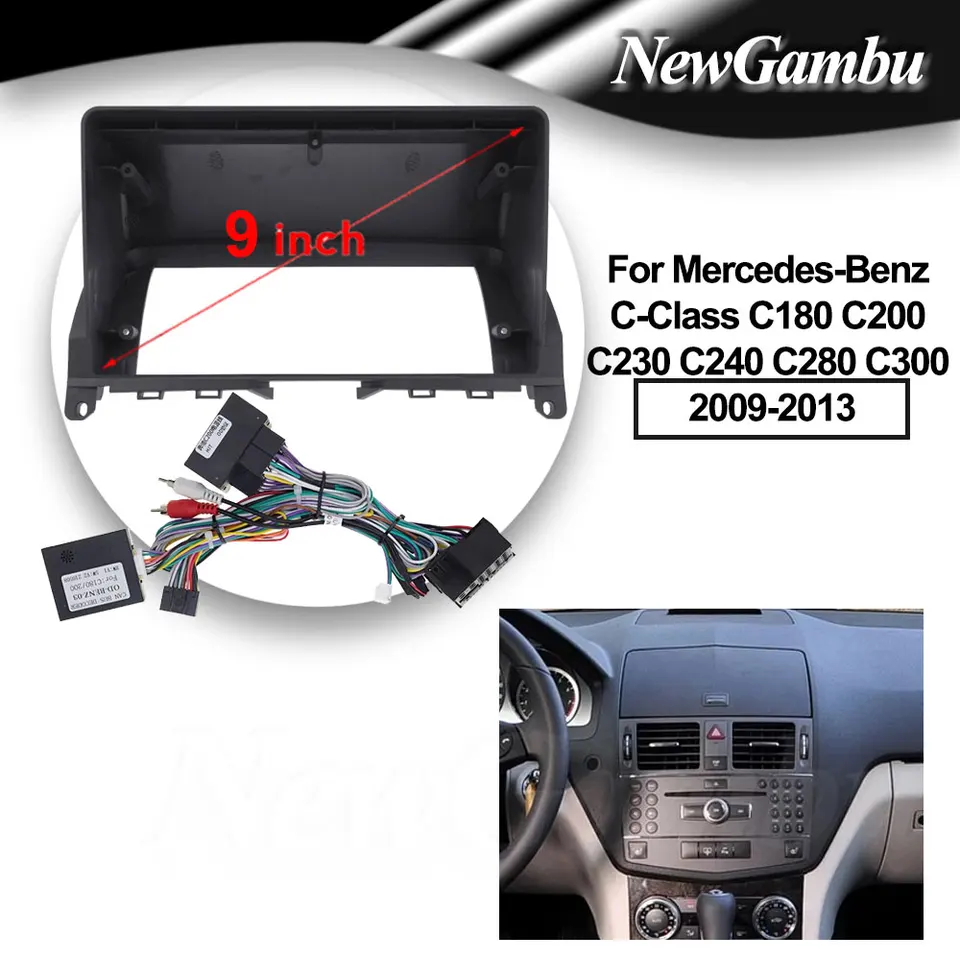 NEWGAMBU 9-palcový rámec auta Fascia pre Mercedes-Benz C-Class C180 C200 C230 C240 ​​C280 C300 2009- 2013 Káblová obrazovka Canbus Android Android