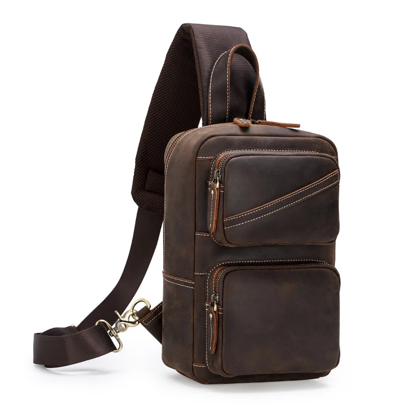 Newsbirds kožená hrudná taška veľká kapacita Crazy Horse kožené balenie hrudníka Crossbody batoh vintage v štýle kožené vrecká na hrudi