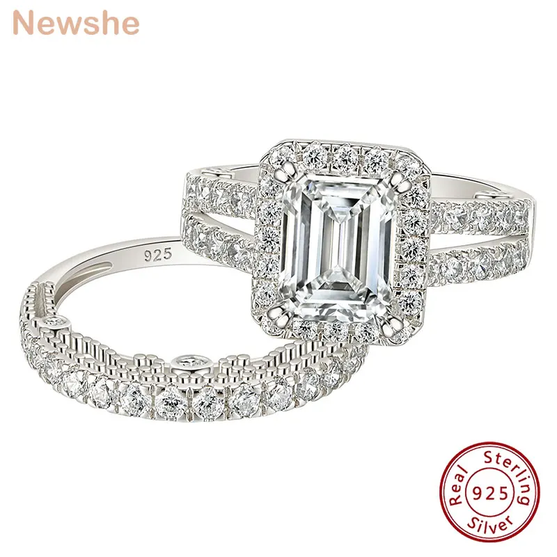 Newshe 925 Sterling Silver Vintage Emerald Cut Aaaaa Cubic zirkón Svadobné zásnub