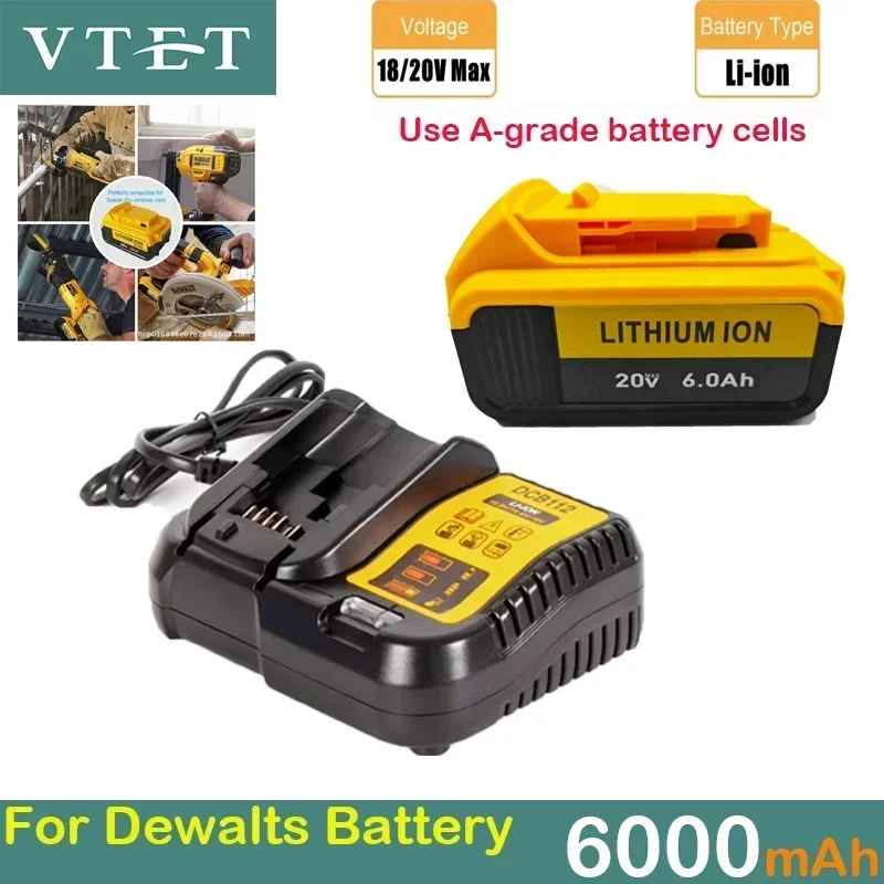 Newvtet 20V 6.0AH Max XR 18650 Výmena napájania na batériu pre dewalt DCB184 DCB181 DCB182 DCB200 18V 6A batéria s nabíjačkou