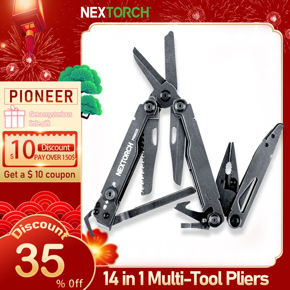 Nexorch Pioneer MultiTools Plier Professional Multifunkčný kliešť Nož Záchrana Scissor Skladacie kliešte 14-v-1 Užitočná funkcia
