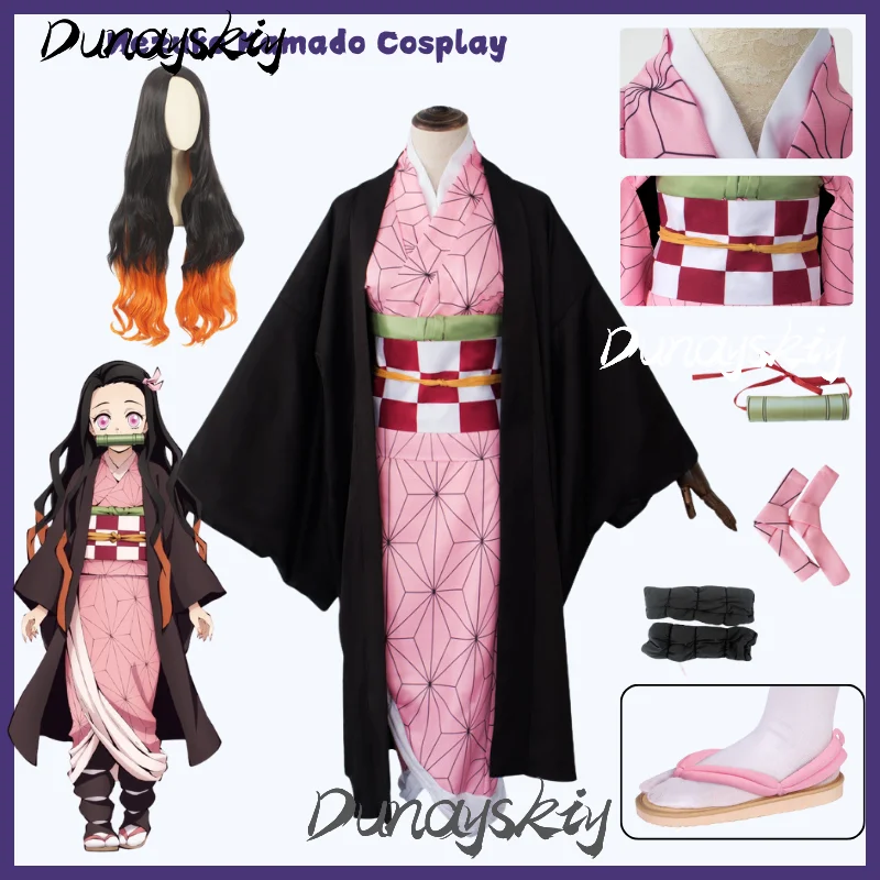 Nezuko Komado Cosplay kostým anime bambus dievča uniforma parochňa sandálová sandále halloween šaty party