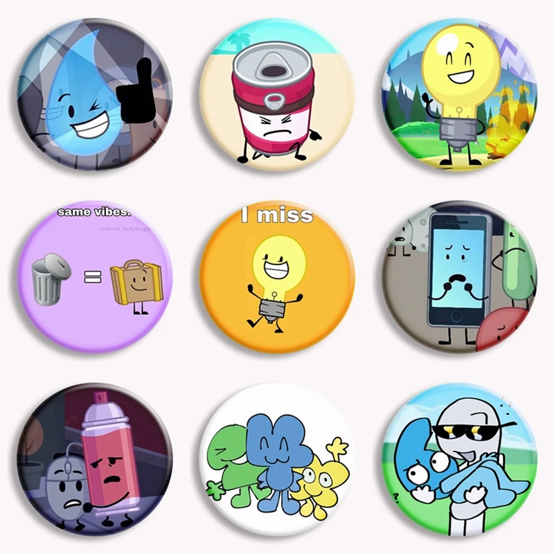 Neživé šialenstvo bfdi memes gombíky s kufrom LightBulbobo všetkých charakter Anime brošňa odznak Bag dekor fanúšikov