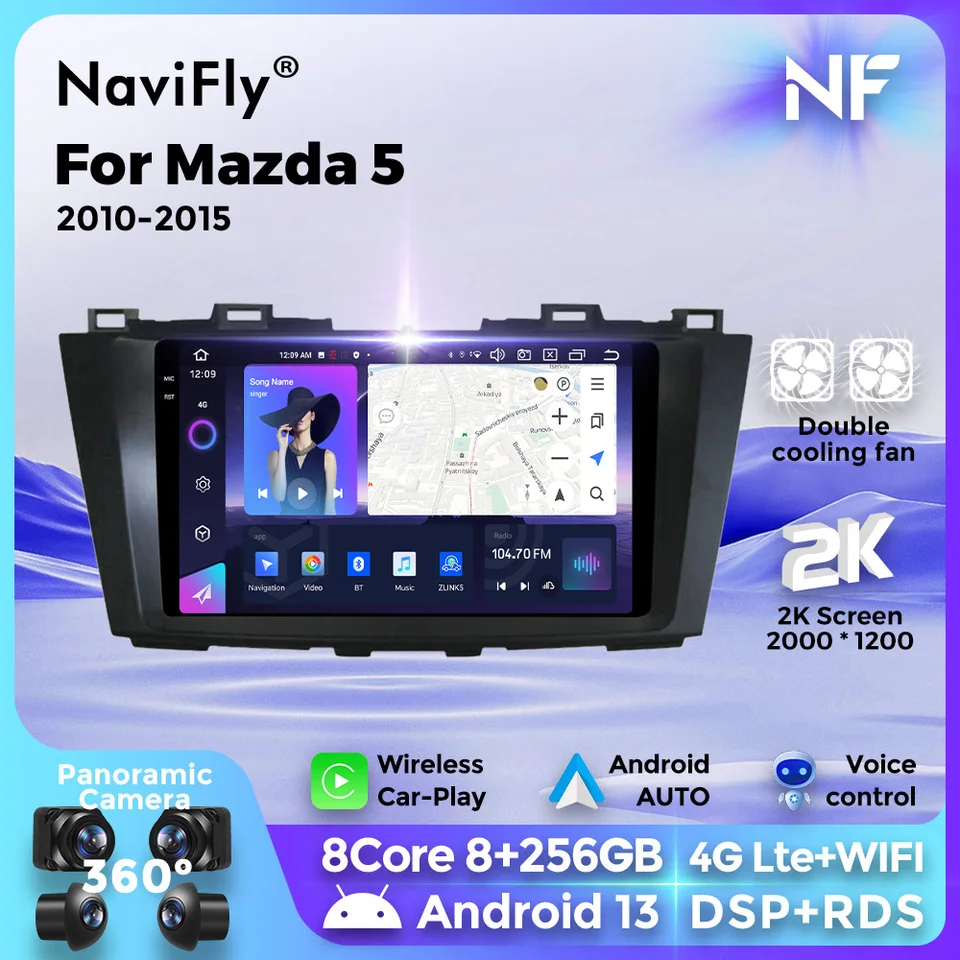 NF 2DIN Car Radio 4G LTE DSP Multimedia Player 2K QLED Screen Head Unit CAR-Play pre Mazda 5 3 CW 2010 2011 2012 2013 2014 2014