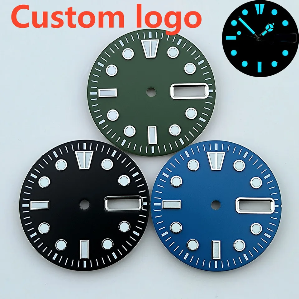NH36 Dial Logo Dial Logo Custom Logo Ice Blue Luminous Blue Green Dial Dial 28,5 mm Fit NH36 Pohyb hodinové príslušenstvo Nástroj na opravu