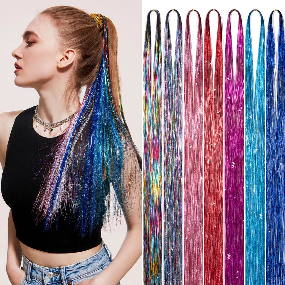Nicessy Sparkle Leskiny Hair Tinsel predlžovanie vlasov oslňujú ženy na pletenie hlavy čelenky, ktoré si splietajú náradie Long110 cm Headress