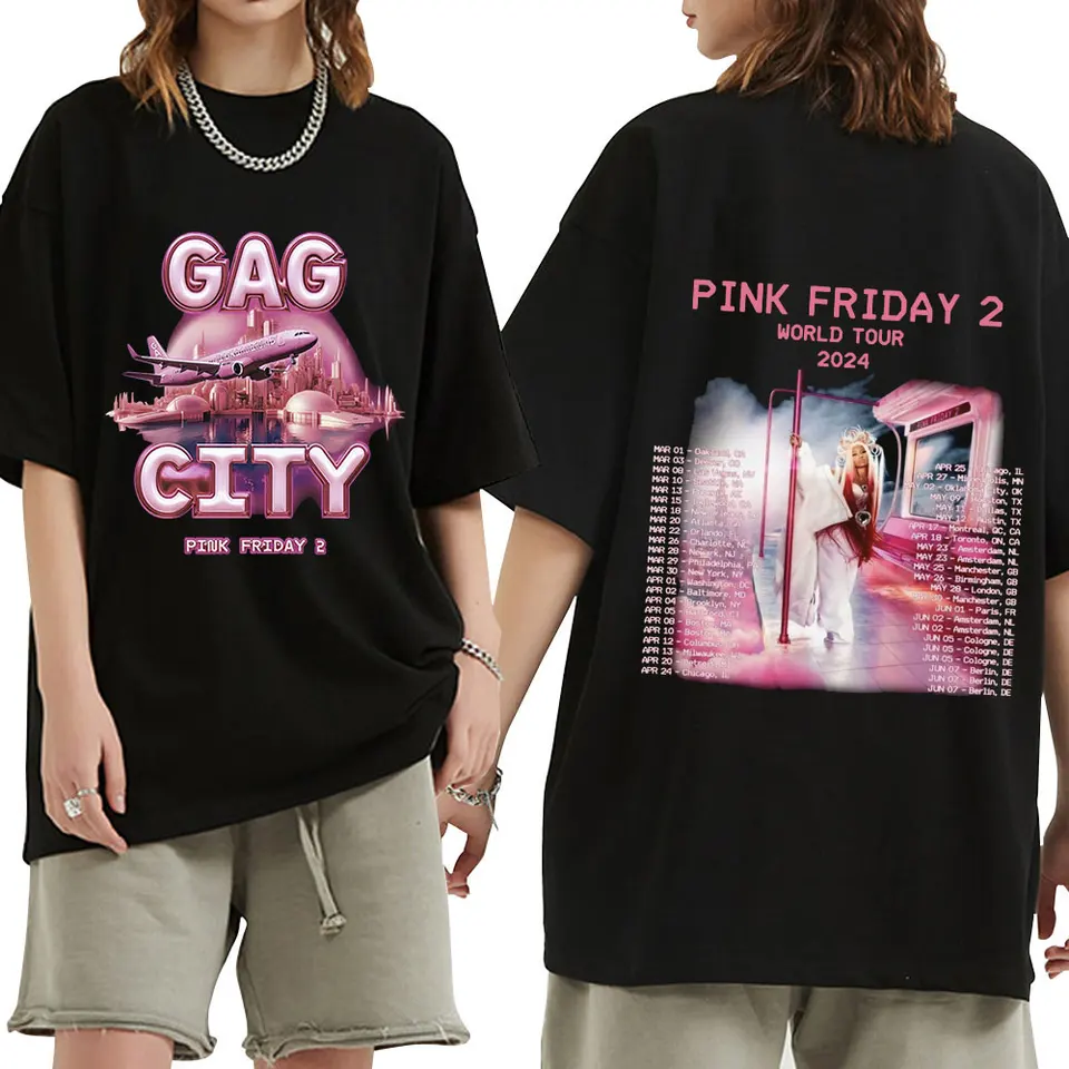 Nicki Minaj T košeľa Roug City Pink Friday 2 World Tour 2024 Tričká Dámske módne hip hop s krátkym rukávom s vysokým rukávom nadrozmerné tričko