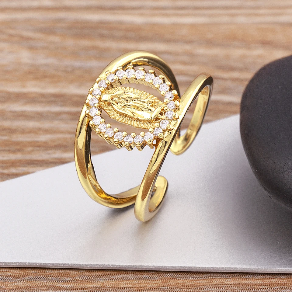 Nidin Classic zirkon Round Round Inlaid Panne Mary Ring Church Svadba Svadba Šperky Ženy Zásnub náboženské večierky Darčeky