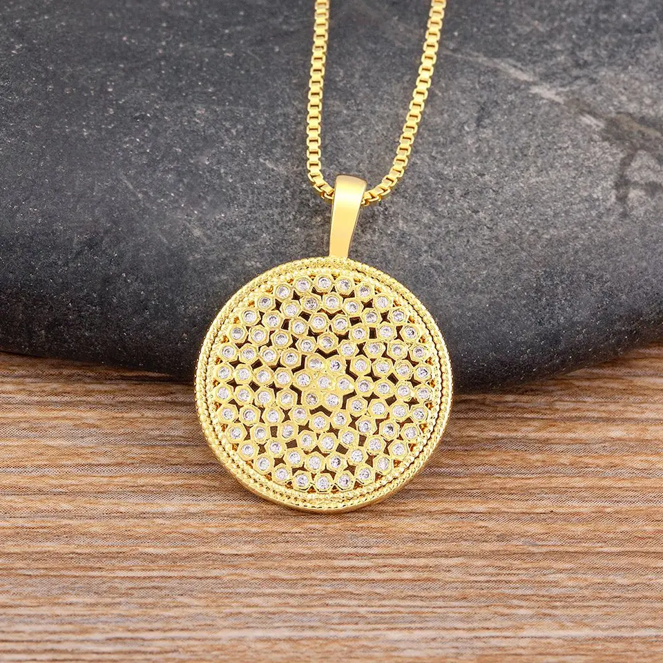 Nidin Kórejský luxusný kvet prívesku Round Tvar Plný zirkónový náhrdelník pre dievčatá ženy Trendy Choker Birthday Party Darček