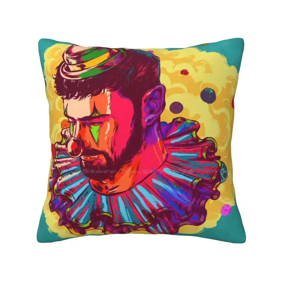 Nie som klaun vtipný roztomilý dekoračný štvorcový vankúš Clown Boy Digitálna ilustrácia brady muža portrét emócie smútok