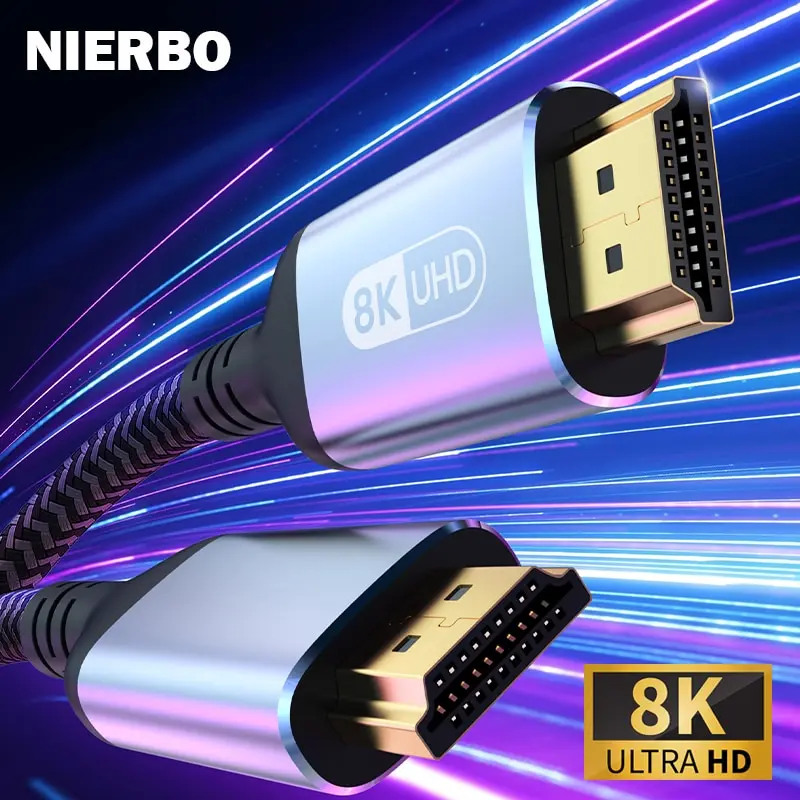 Nierbo HDMI 2.1 Kábel kábla HDMI 8K 60 Hz 4K 120Hz 48 Gbps Earc oblúk HDCP Ultra High Speed ​​HDR pre HD TV TV Laptop Projector PS4 PS5